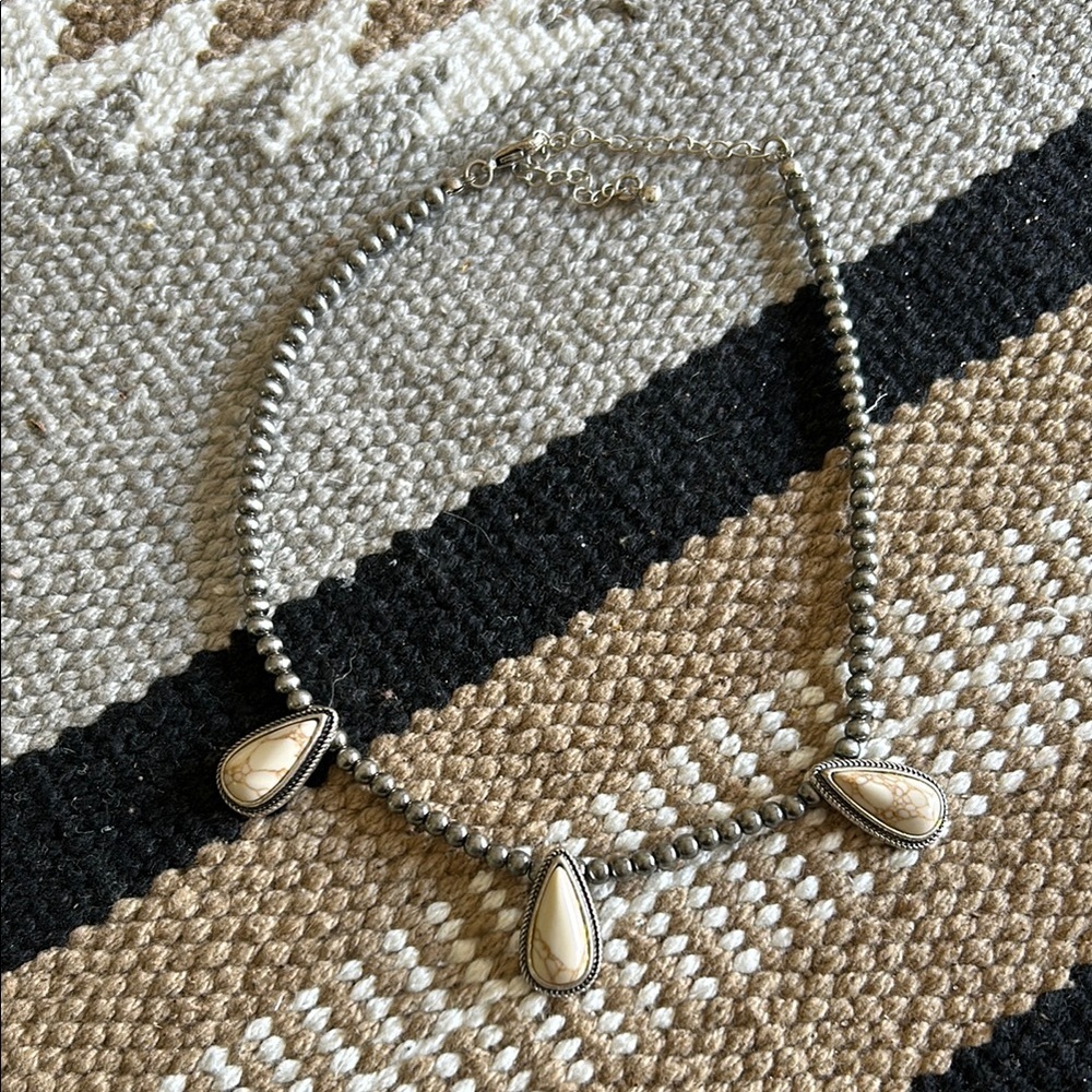 Silver and White Buffalo Teardrop Necklace